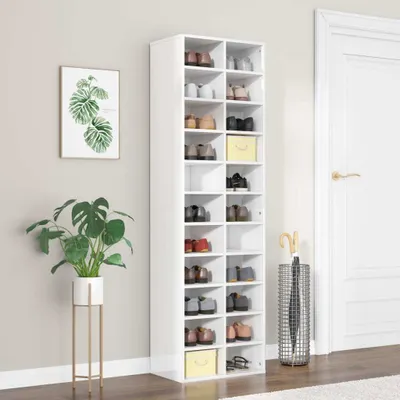 Produktbild von vidaXL Skriňa na topánky s vysokým leskom biela 54x34x183 cm Drevo Materiál