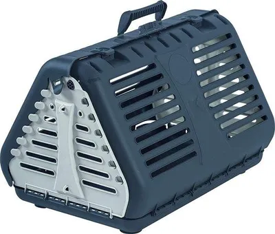 Image de Cage de transport pliable pour chat, légère, en plastique, sans BPA, anthracite/blanc