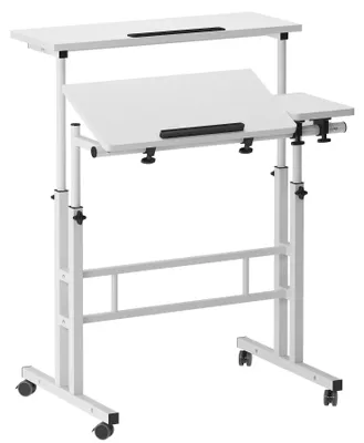 Höhenverstellbarer Laptop-Schreibtisch auf Rollen, weiß, 80x60 cm