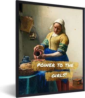 Produktbild von MuchoWow® Gerahmtes Poster Milchmädchen - Gold - Zitate - Gemälde - Alte Meister 60x80 cm - Poster mit Schwarzem Bilderrahmen Wandposter Rahmen Foto Bilder - Premium - Wanddeko Wohnzimmer