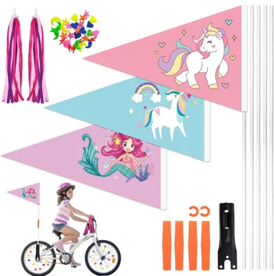 Imagen del producto de Conjunto de banderines para bicicleta, 3 banderines coloridos para niños con varillas de metal, 60 cm, decoración para bicicletas para niños