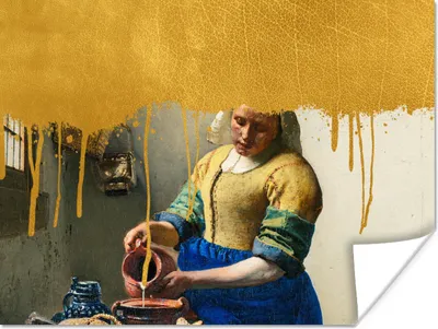 Produktbild von MuchoWow® Poster Vermeer - Gold - Milchmädchen 160x120 cm - Foto Plakat