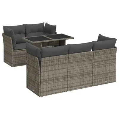 Produktbild von vidaXL 6-tlg. Garten-Sofagarnitur mit Kissen Grau Poly Rattan