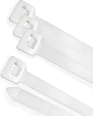 Obrázek produktu pro Příruba je vyrobena ze 100 % nylonu. Barva bílá / přírodní 4,5 x 200 mm. 100 kusů. Plastová svorka, organizér kabelů, vysoká odolnost