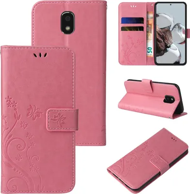 Produktbild von Handyhülle für Samsung Galaxy J5 (2017) Floral Blumen Schmetterling Flip Cover Hülle Case Klapphülle Handytasche Farbe: Rosegold