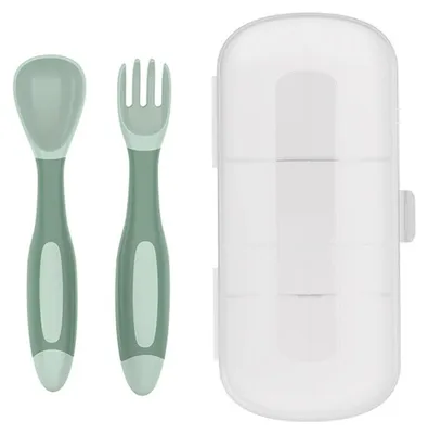 Obrázek produktu pro Sada dětských lžiček a vidliček, 2 kusy, s flexibilní rukojetí, ergonomický design, vhodná pro samostatné krmení od 6 měsíců