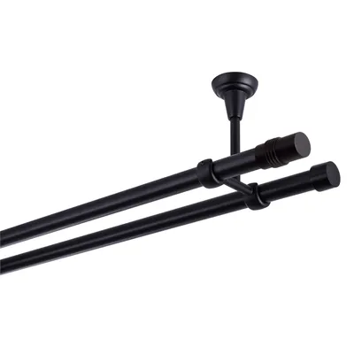 Produktbild von Gardinenstange Schwarz Matt stabile Vorhangstange 19 mm mit Zylinder einfache Montage, Montageort: Decke, 2-läufig, 240 cm