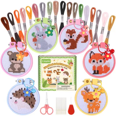 Kreuzstich-Set für Kinder, 6 Waldtiermotive, DIY-Basteln