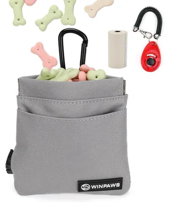 Immagine prodotto di Borsa per cani con dispenser per sacchetti igienici e clicker, grigia, 11,8x12,5 cm