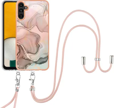 Image de Etui avec sangle pour Samsung Galaxy A54, bumper TPU à motifs, étui de protection avec sangle ajustable Crème
