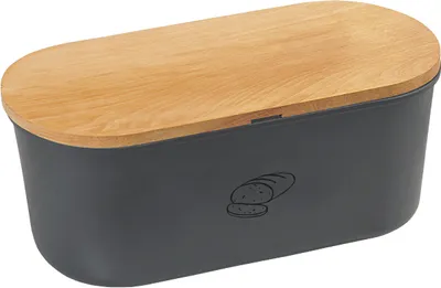 Produktbild von KESPER Brotbox, Brotkasten, grau Melamin – mit -Buchenholzdeckel als Schneidebrett – 34 x 14 x 18 cm – formstabil & pflegeleicht – Modell 85093