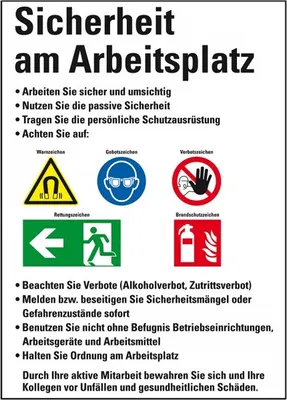 Produktbild von Dreifke® Schild I Aushang Sicherheit am Arbeitsplatz, Kunststoff, 500x700mm, ...