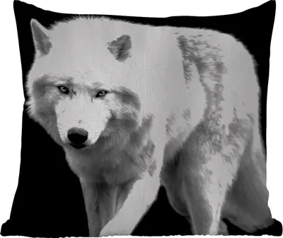 Produktbild von MuchoWow® Outdoor Kissen - Wolf - Tier - Schwarz - Weiß - 50x50 cm - Wetterfest - Lounge Kissen - Komfortabel - Kissen mit Bild