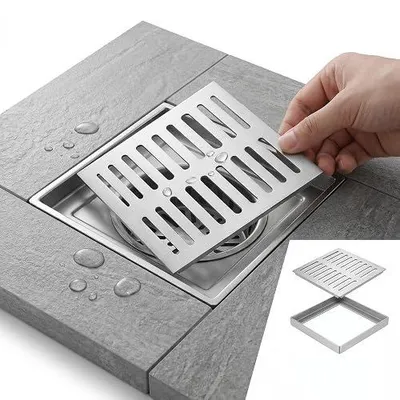 Zdjęcie produktu dla Odpływ podłogowy ze stali nierdzewnej kwadratowy antypoślizgowy 150X150 mm
