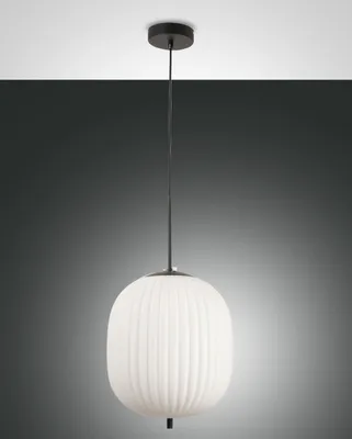 Produktbild von Domizia Pendelleuchte aus Metall und schwarzem mundgeblasenem Glas, Ø 320 mm, E27-Fassung, elegantes Design für den Innenbereich, Schutzart IP20 1