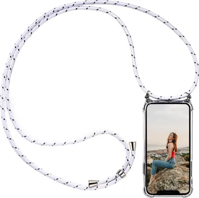 Image de Chaîne pour téléphone portable Argent/Blanc + coque pour Huawei P20 Pro Housse de protection avec cordon de transport Cordon Etui à porter autour du cou
