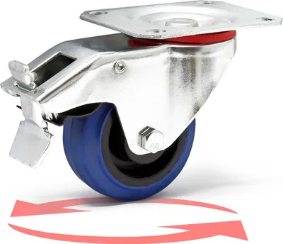 Produktbild von Wiltec Lenkrolle 80mm mit Kunststoffrad, Bremse und Anbauplatte Transportrolle bis 100kg leiser Lauf Möbelrolle Laufrolle Möbel-Lenkrolle