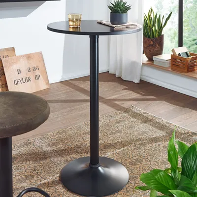 Produktbild von FineBuy Bartisch Schwarz Stehtisch Ø 60 cm Metall / Holz Bistrotisch Rund Tisch