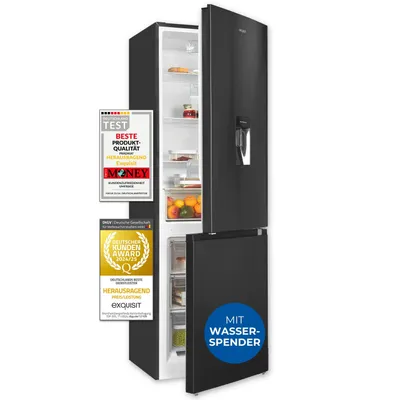 Produktbild von Exquisit Kühl-Gefrierkombination KGC5320-95-E-WS-040C inoxlook-az | Nutzinhalt: 313 L | Wasserspender | 4*-Gefrieren | Alarm-Funktion | 4 Glasablagen