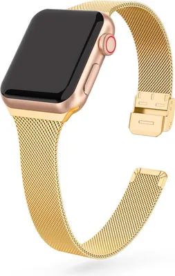 Produktbild von Jumadas Armband passend für Apple Watch – Applewatch Milanese Uhrenarmband – Gold 38/40 mm Milanese Schnallenarmband für Apple Watch Serie 1/2/3/4/5/6/7/8/9/se