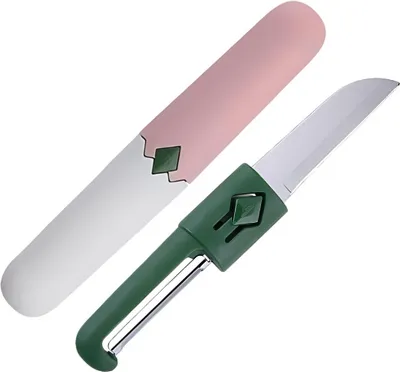 Produktbild von Multifunktionales Küchenwerkzeug 2-in-1: Messer und Schäler für Obst und Gemüse Weiß-Rosa