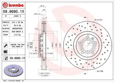 Immagine prodotto di 2x Disco freno BREMBO 09.8690.1X per VW PASSAT Variant (3B6) PASSAT (3B3) 46mm