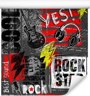 Produktbild von 10m VLIES TAPETE Rolle Kinderzimmer Graffiti Muster Musik Rock Gitarren XXL