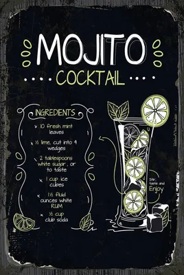 Produktbild von vianmo Holzschild 18x12 cm Mojito Cocktail Recipe