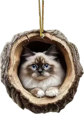 Produktbild von 2D Katzen-Dekoration, hängende Acrylkatze im Baumloch, Weihnachtsbaumschmuck, Geschenk für Katzenliebhaber, festliche Dekoration
