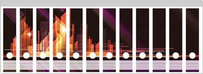 Produktbild von Wallario Ordnerrücken Sticker, selbstklebend für breite Ordner, 12 Stück, Motiv Abstrakte Skyline einer modernen Stadt