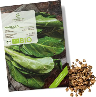 Produktbild von Mangold Samen (Schweizer, 75 Korn) - Mangold Saatgut aus biologischem Anbau ideal für die Anzucht im Garten, Balkon oder Terrasse