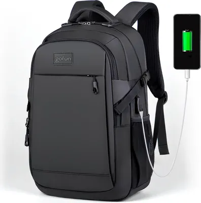 Produktbild von Gofun Rucksack – 35L – 15,6 Zoll – Wasserabweisend & Diebstahlsicher – USB-Anschluss – Schulrucksack – Laptoprucksack – Schwarz
