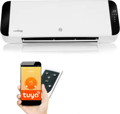 Produktbild von LEHMANN Wandheizlüfter 2000W Thermo-Ventilator Heizkörper mit Thermostat, Oszillation + Fernbedienung | Wi-Fi