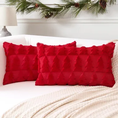 Produktbild von Kissenbezüge 2er Set Wollsamt Rot Weihnachtsbaum 30x50cm