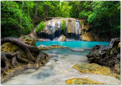 Produktbild von Tulup® Leinwandbild - 100x70 cm - Wandkunst - Drucke auf Leinwand - Leinwanddruck  - Landschaften - Mehrfarbig - Wasserfall im Wald