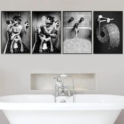Produktbild von LYBOHO Badezimmer Poster Set, Schwarz Weiß Vintage Leinwand Bilder - Kunst Deko (4