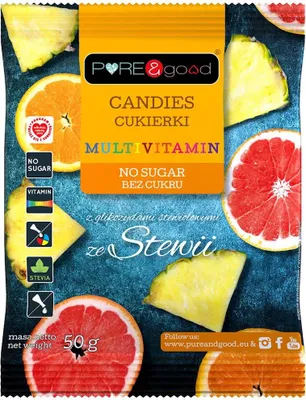 CUKIERKI MULTIVITAMIN ZE STEWIĄ BEZ CUKRU 50 g - PURE&GOOD