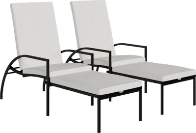 Produktbild von vidaXL Sonnenliegen 2 Stk. mit Fußhocker PE-Rattan Schwarz