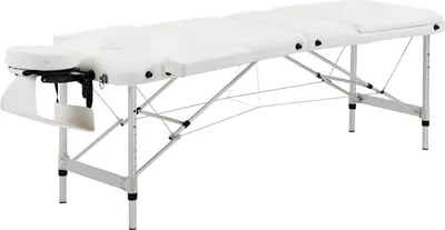Produktbild von klappbare Massageliege höhenverstellbar mit Kopfkissen für Salon & Spa, Kunststoff & Alu, Weiß, 215 x 60 x 61-84 cm