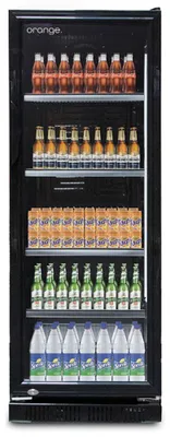 Produktbild von orange Getränkekühlschrank 230L, komplett schwarz, LED-Beleuchtung