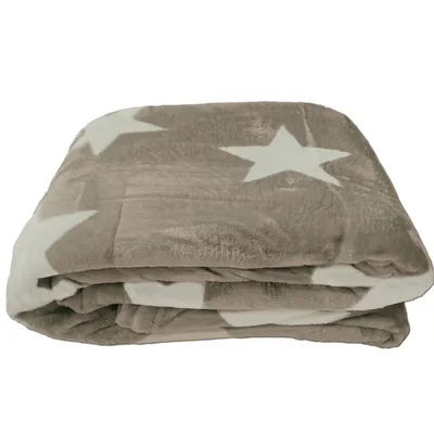 Produktbild von Flanell Decke Sterne 180x220 cm - flauschige Mikrofaser Kuscheldecke, weiche Wohndecke für Sofa, Bett und Wohnzimmer, groß, pflegeleicht, taupe