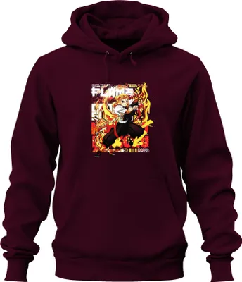 Produktbild von Kyojuro Rengoku Flammen Hashira Kimetsu no Yaiba Anime Geschenk Uni Hoodie Kapuzenpullover, Burgundy, XXL