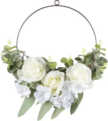 Produktbild von artplants.de Deko Blumenring Rose, Hortensie, Eukalyptus TREMO, weiß, Ø50cm - Kunstkranz