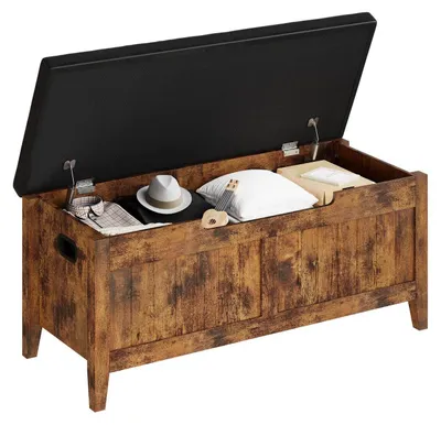 Image de Banc avec rangement, 100 cm, couleur marron, avec coussin de siège noir