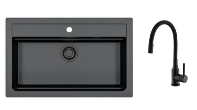 Obrázok produktu pre Granitový drez s batériou ALVEUS ATROX 40 Carbon 91 790x500 mm + batéria Mintas SETA23229