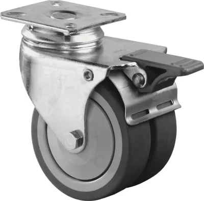 Produktbild von BS Rollen Lenkrolle mit Feststeller Durchmesser 75mm Tragkraft 80kg Gummirad grau Platte 77x67mm - B120.A85.075