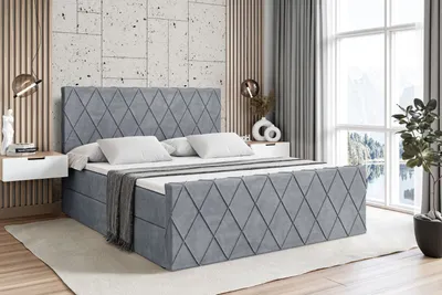 Produktbild von ALTDECOR Boxspringbett mit Fußteil, H4 Matratze und Topper - 180x200 cm - LEPARO-Z - Grau Samt - Polsterbett mit Bettkasten und Lattenrost, Bett mit Stauraum