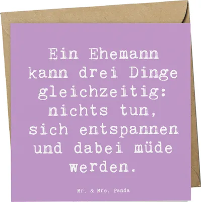 Produktbild von Mr. & Mrs. Panda Grußkarte Spruch Ehemann Fähigkeiten - Lavendeltraum - Geschenk, liebevoller, Müdigkeit, Weihnachten, doppelkarte, Multitasking, faltkarte, Ehe, Liebe