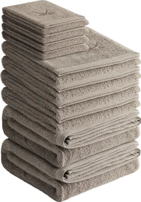 Produktbild von Sansibar Handtuch Set Frottier-Serie Classic Nr. 5 (Set, 10-tlg), hochwertige Ton-in-Ton Säbelstickerei, taupe