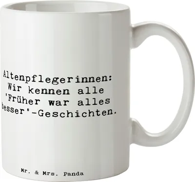 Produktbild von Mr. & Mrs. Panda Becher Spruch Altenpflegerin Geschichten - Weiß - Geschenk, milchkaffeetasse, Kaffeetasse, besondere Beruf, Berufe, Einfühlungsvermögen, Tasse, Pflege